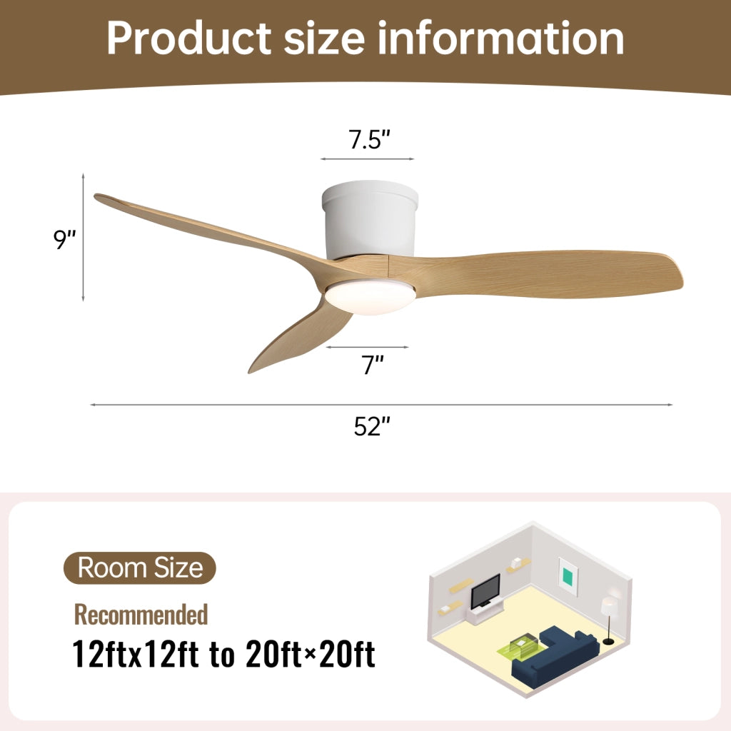 Ventilatore da soffitto da 52 pollici con luce LED; motore DC reversibile; controllo app e telecomando; bianco opaco