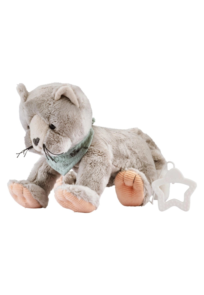Scatola musicale a forma di gatto Lilly, in peluche, taglia media, grigia, con melodia: "Wiegenlied" di Brahms