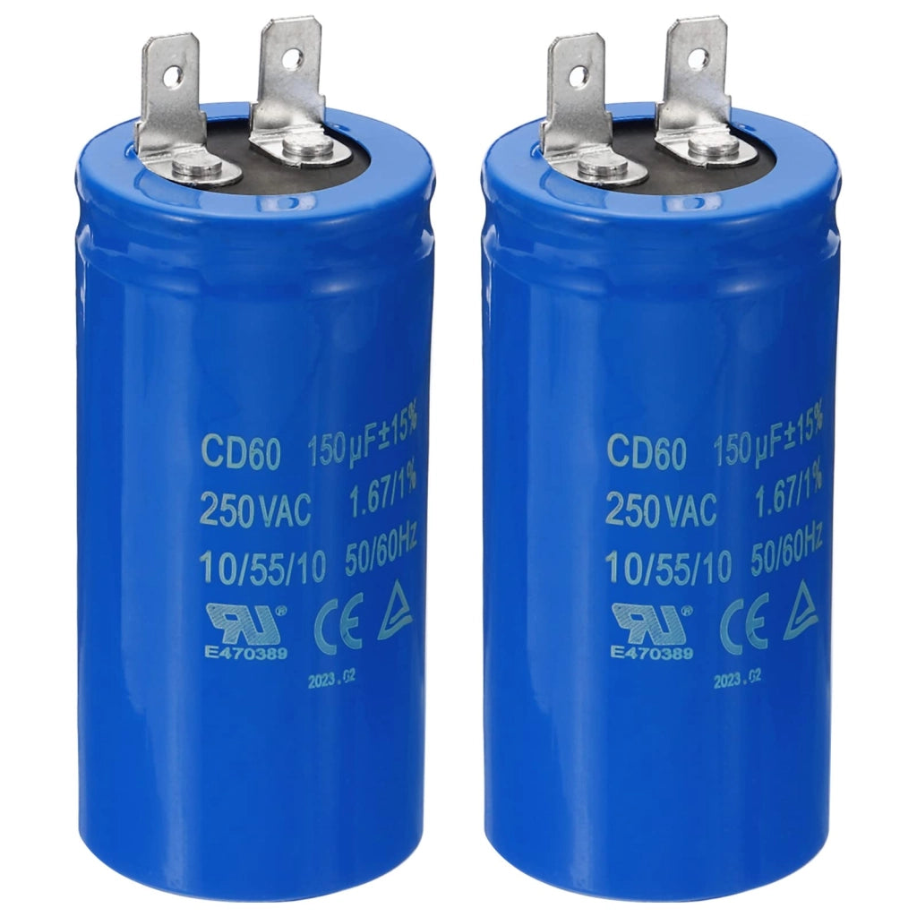 Condensatore di avviamento per motori, CD60, 150 µF, 250 VAC, confezione da 2 pezzi