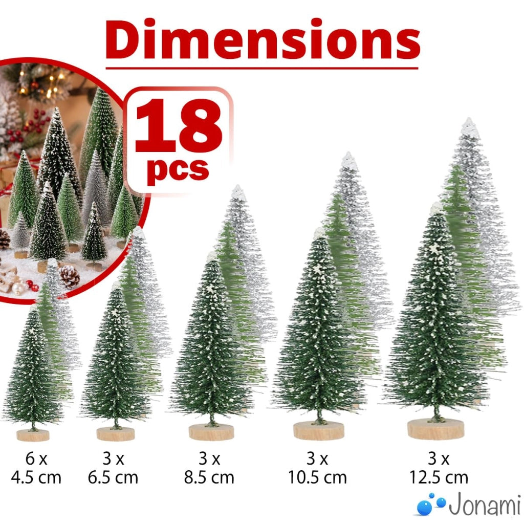 18 mini alberi di Natale artificiali, altezza da 4,5 a 12,5 cm, decorazioni per la tavola