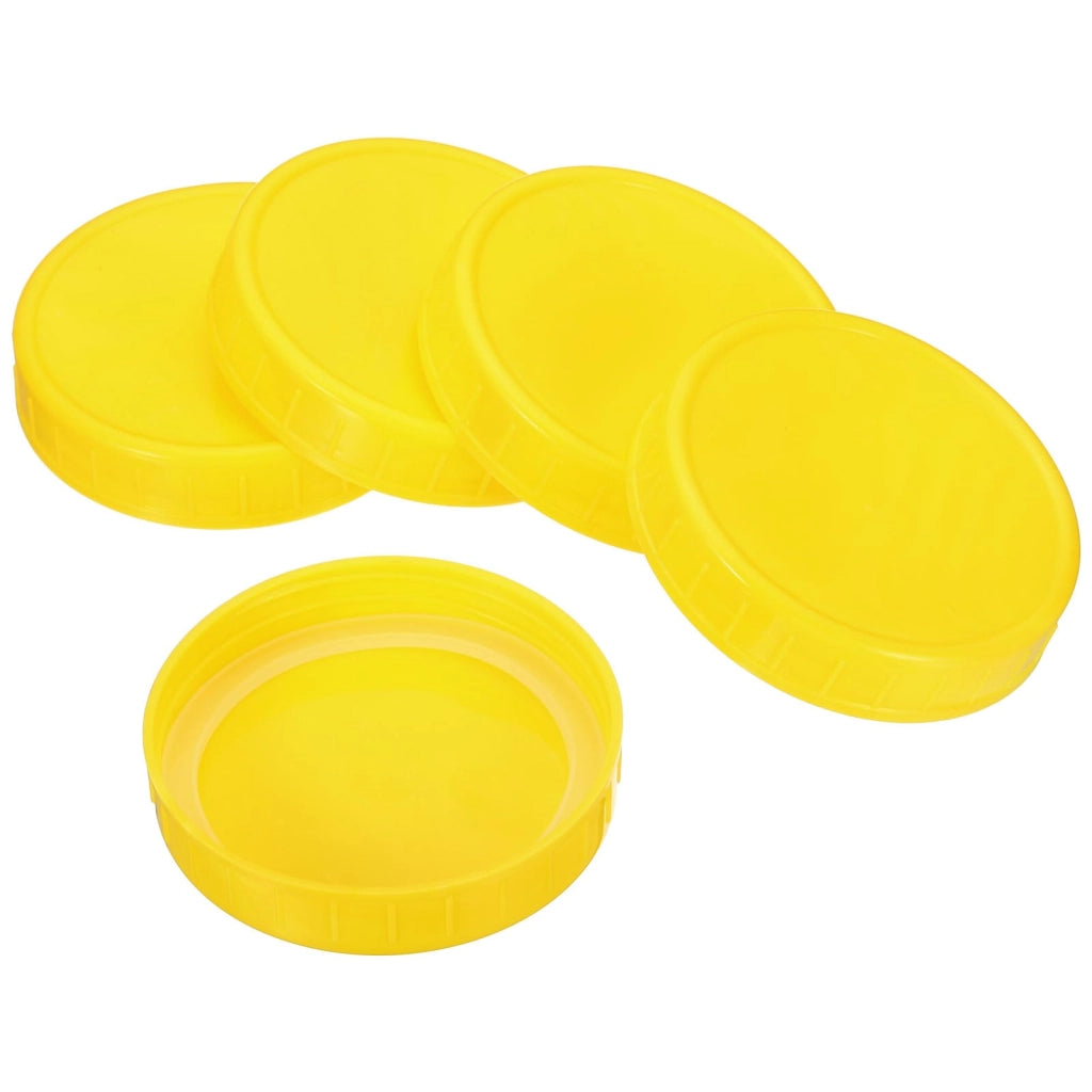 Set di 8 coperchi in plastica gialli, diametro 86 mm, con guarnizione