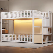 Letto a castello 90x200 cm; scala contenitore; LED; bianco