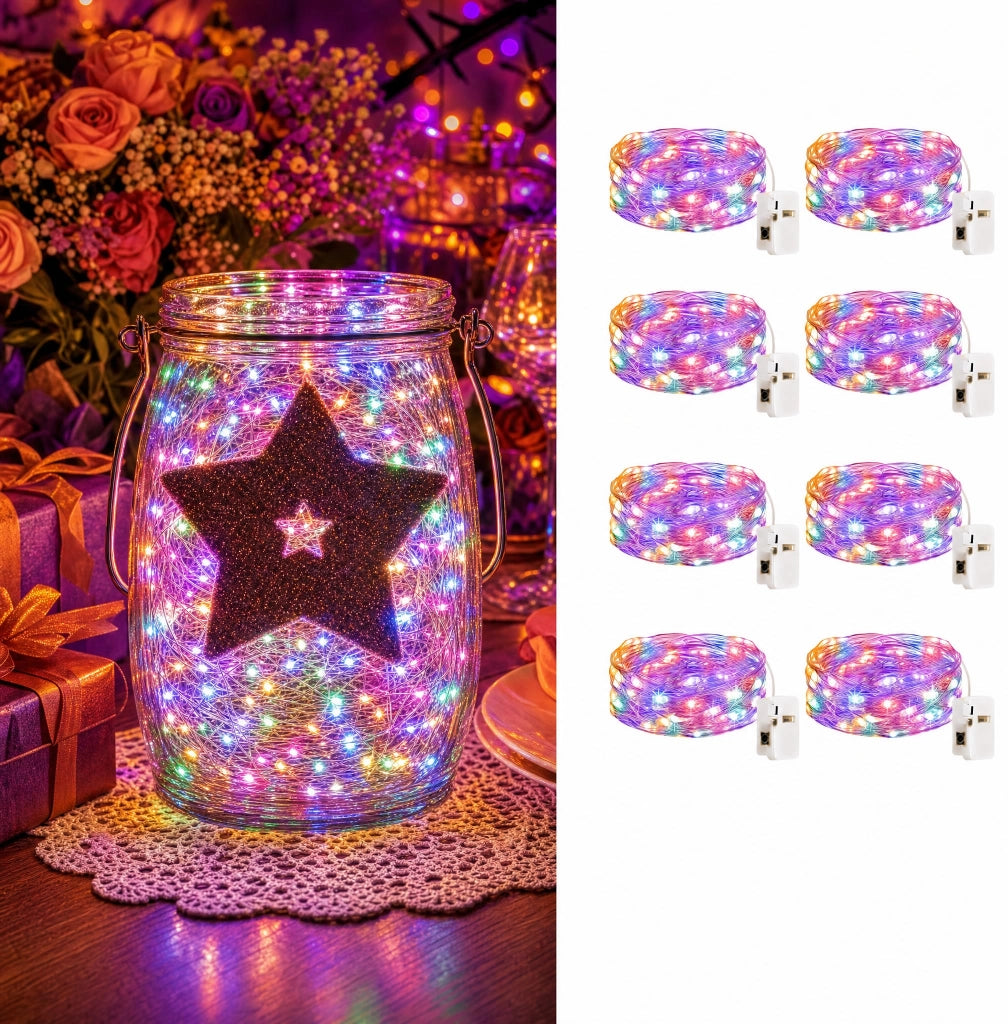 Mini catena luminosa, set da 8, 2 metri, 20 LED, alimentata a batteria, multicolore