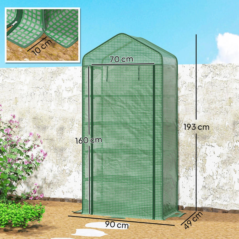 Serra a Casetta per Piante a 5 Livelli in Acciaio e PE con Telo Avvolgibile, per Giardino e Balcone, Verde, 90x49x193 cm
