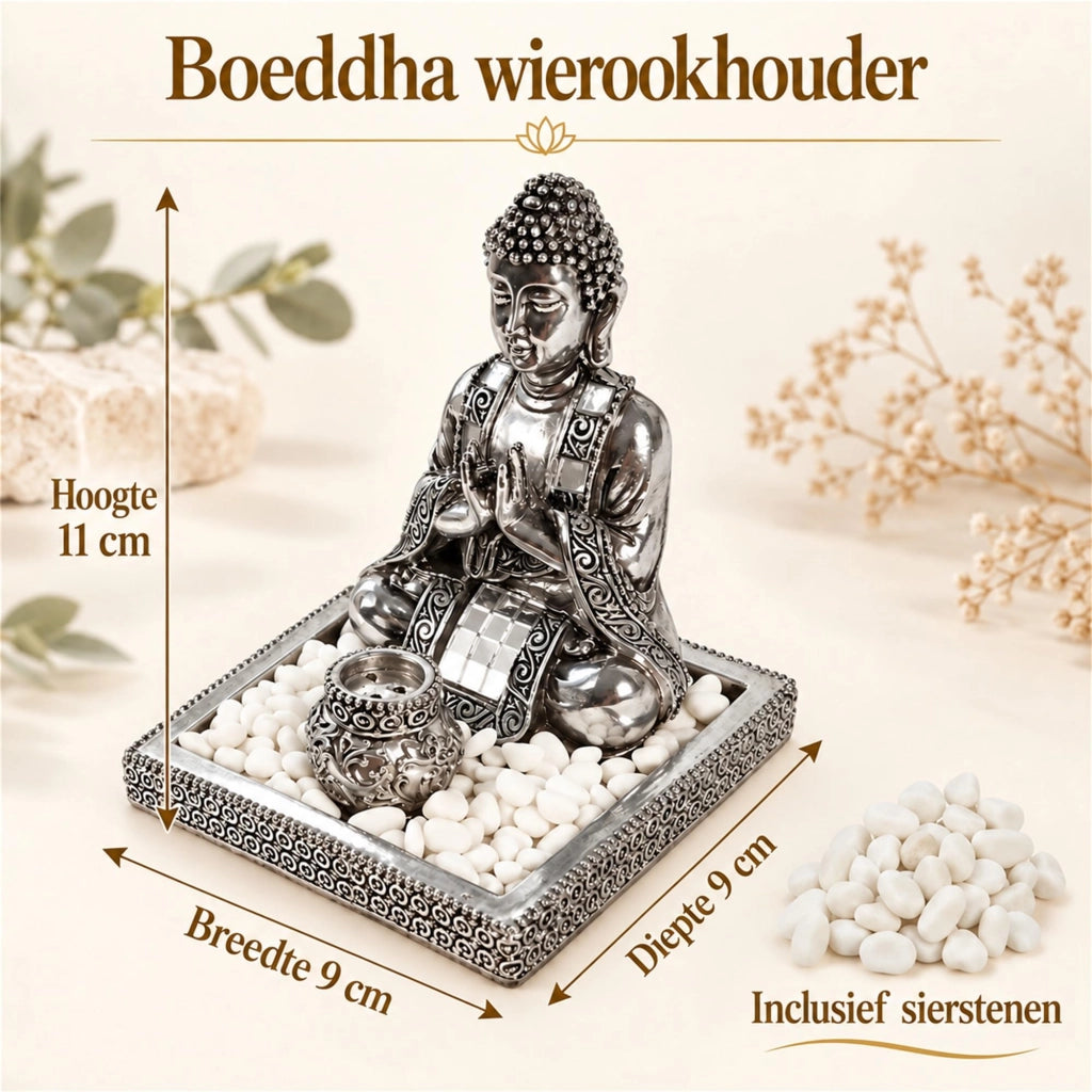 Portacenere a forma di Buddha, con pietre, 9x9x11 cm