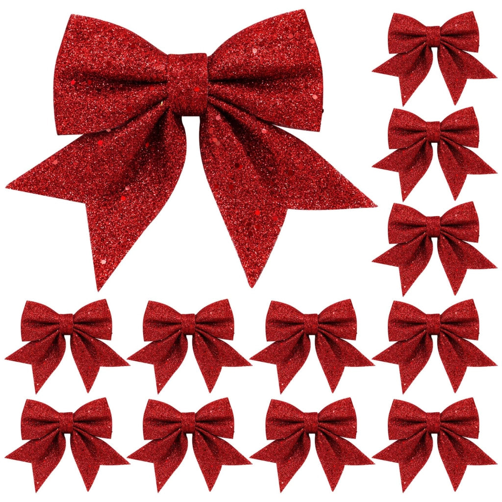Nastri natalizi, 12 pezzi, 14x15 cm, rossi, con glitter