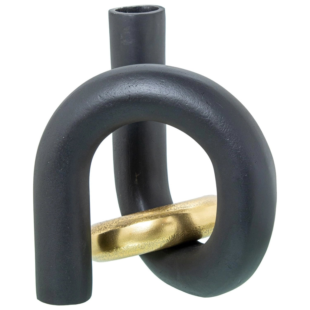 Vaso da tavolo in alluminio, nero e oro, 20x17x22 cm