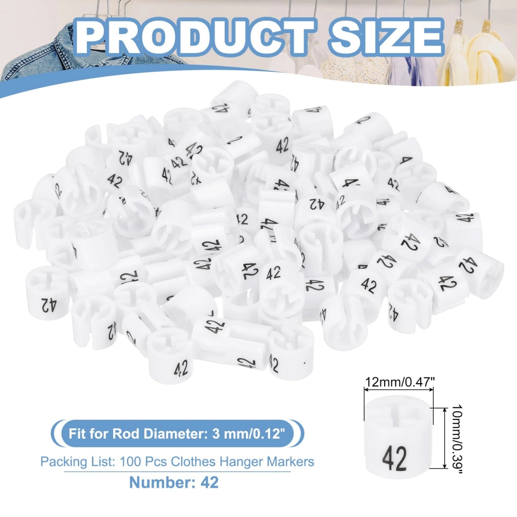 100 indicatori per appendini, modello 42, per aste da 3 mm, colore bianco