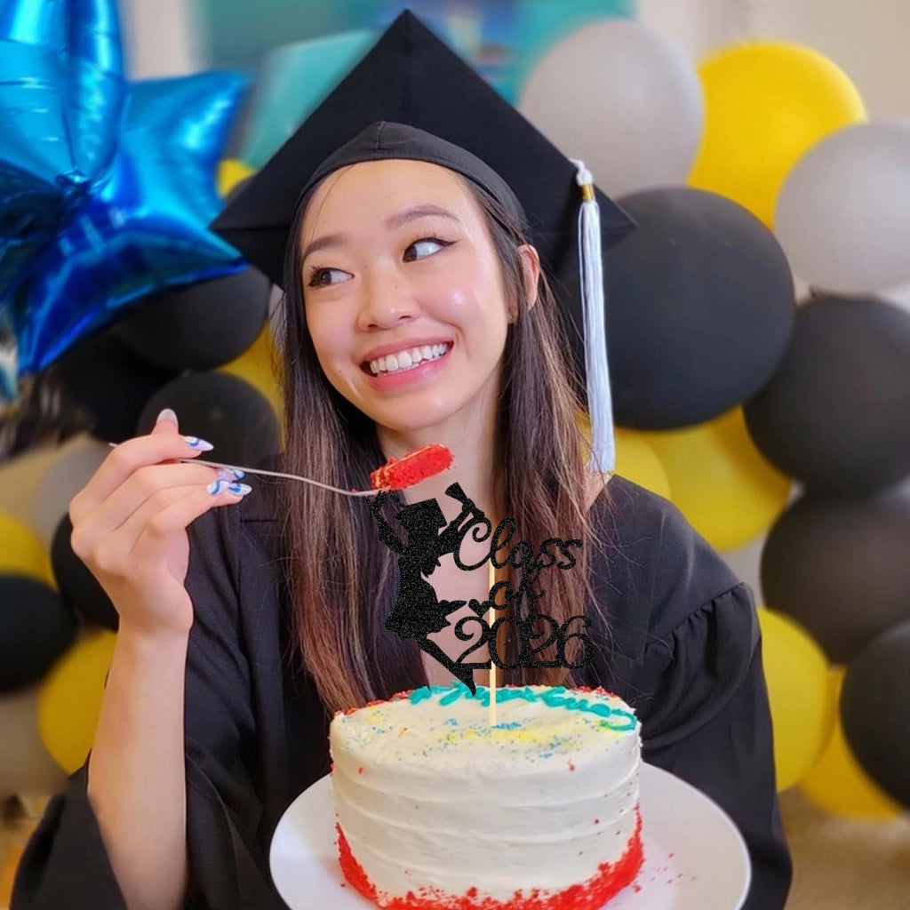 Decorazione per torte, cerimonia di diploma, 3 stili, 2026, nero e oro