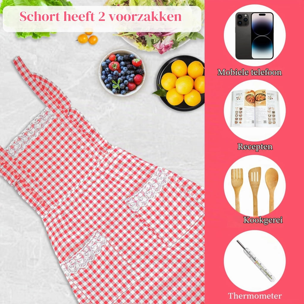 Grembiule da cucina vintage in cotone, con 2 tasche, regolabile, 76x60 cm