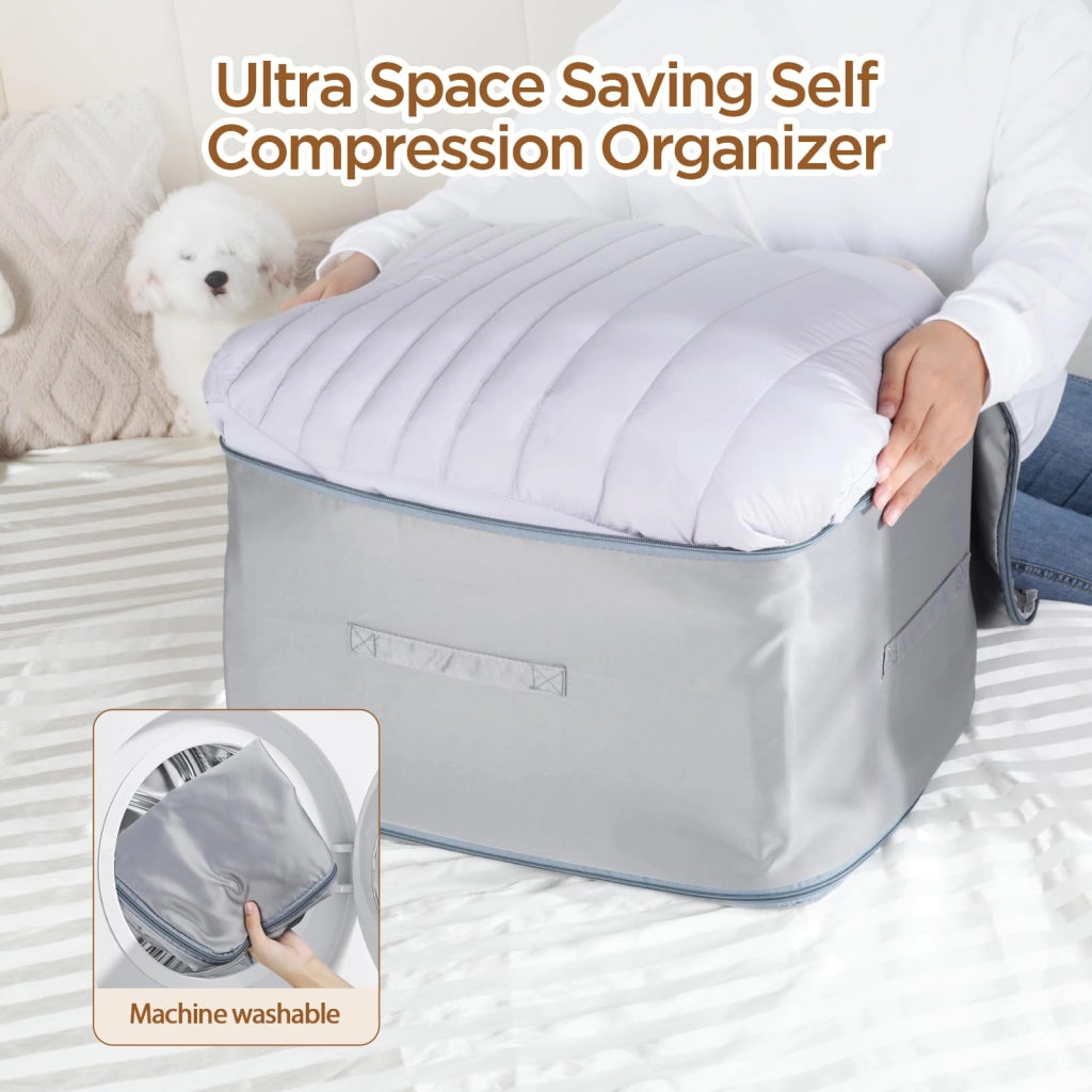 Organizer autocomprimibile, 52x42x60 cm, borsa portaoggetti, grigio