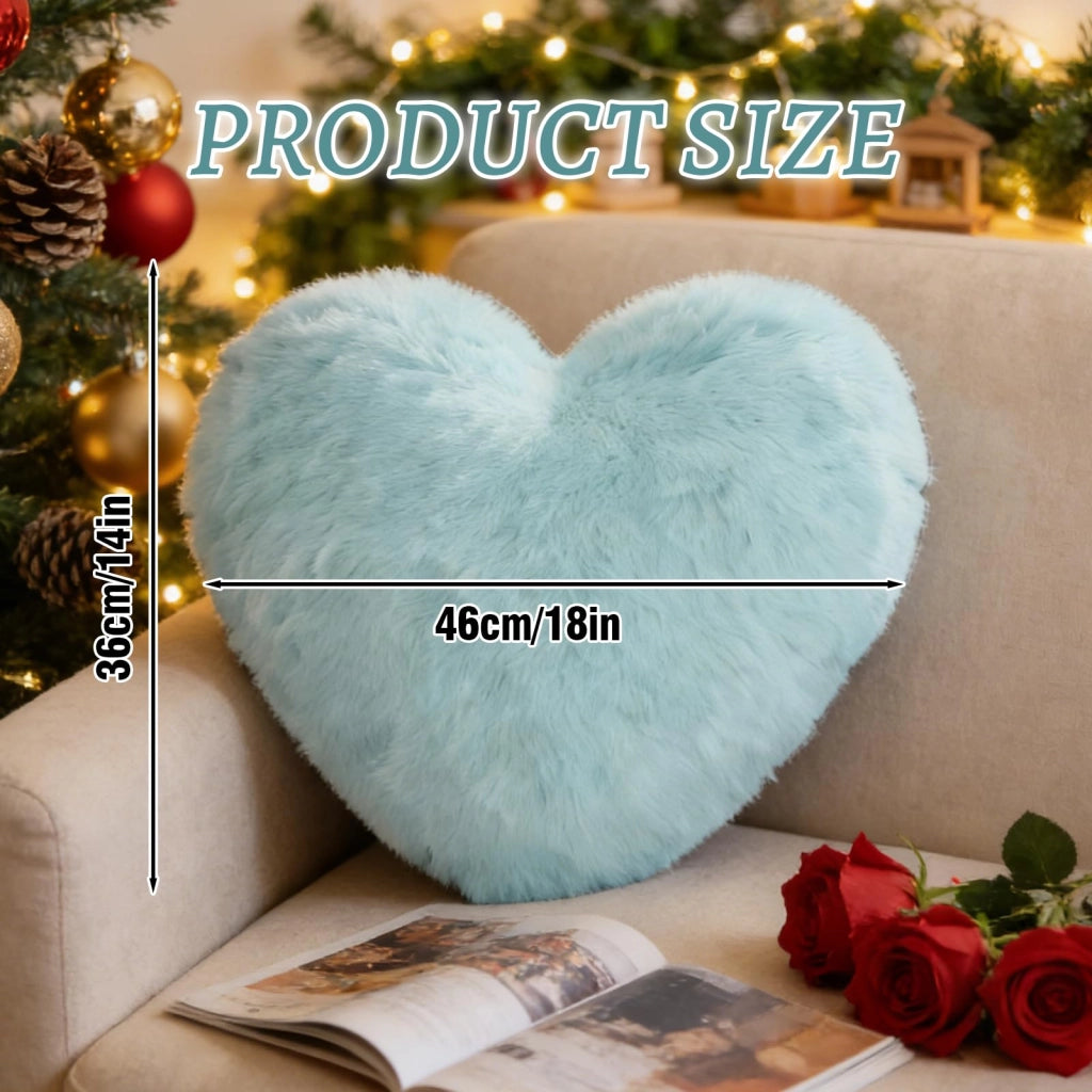 Cuscino a forma di cuore, in peluche, 46x36 cm, morbido, blu