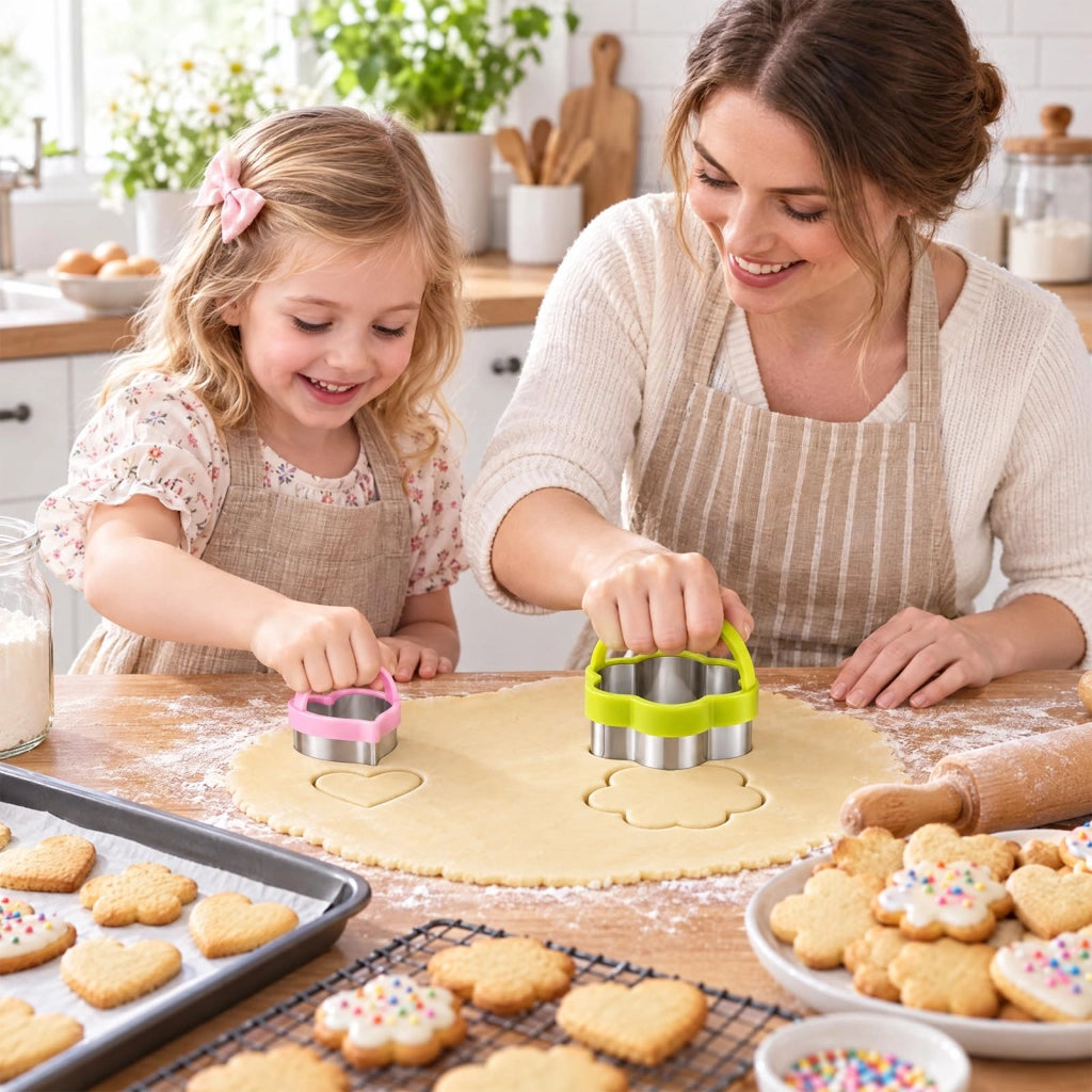 Set di 12 formine per biscotti, impilabili, con 4 diversi motivi