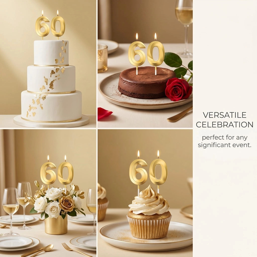 Set di candeline per compleanno, 60 anni, 2 pezzi, candeline per torte, 11,5 cm