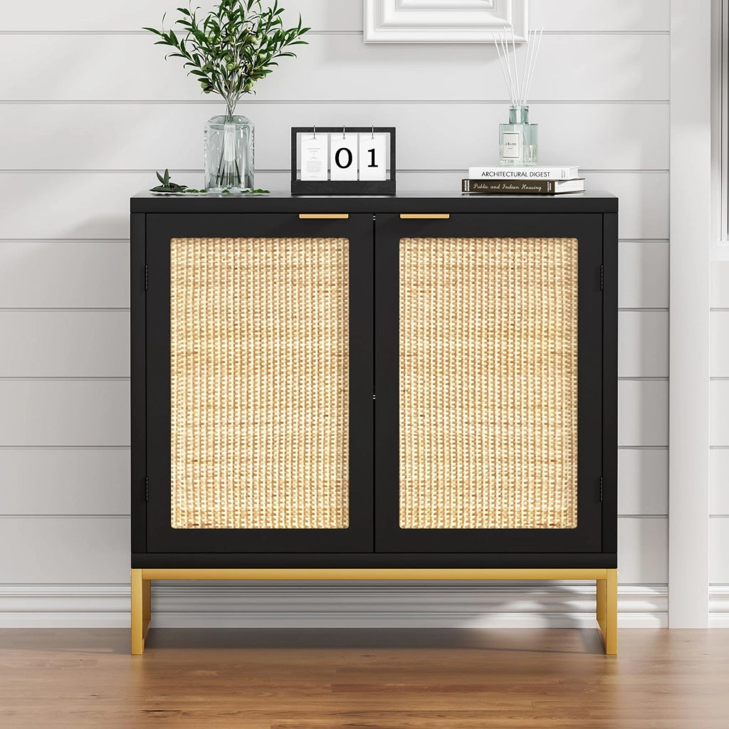 Comodino con 2 ante, 2 cassetti, in MDF, colore nero, dimensioni 35x80x74 cm