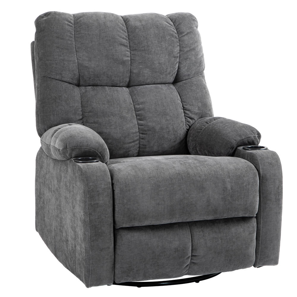 Poltrona relax reclinabile girevole con poggiapiedi, telaio in acciaio, grigio scuro, 88x96x108cm, fino a 150 kg