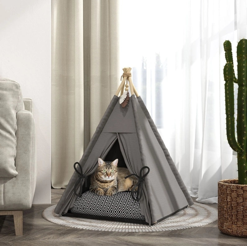 Tipi per Animali 60 x 60 x 76 cm Grigio - Cuccia Comoda per Gatti e Cani