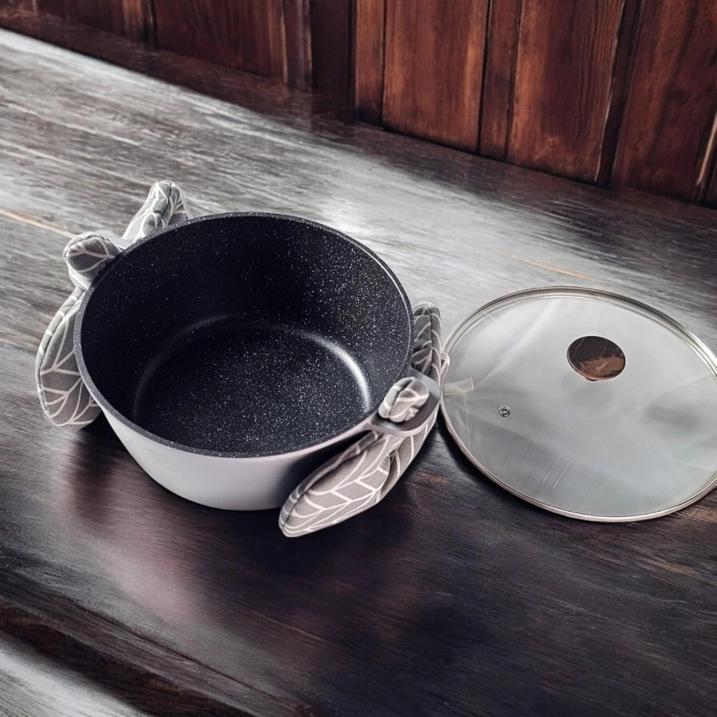 Pentola da cucina Kochtopf, diametro 32 cm, capacità 9,5 litri, con rivestimento in marmo e coperchio in vetro