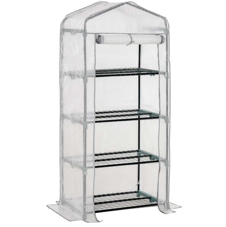 Mini serra per piante con 4 ripiani, 70 × 50 × 160 cm, bianca