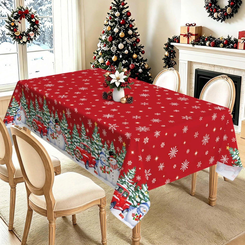 Tovaglia, alberi di Natale, pupazzo di neve, camion, 140x180 cm
