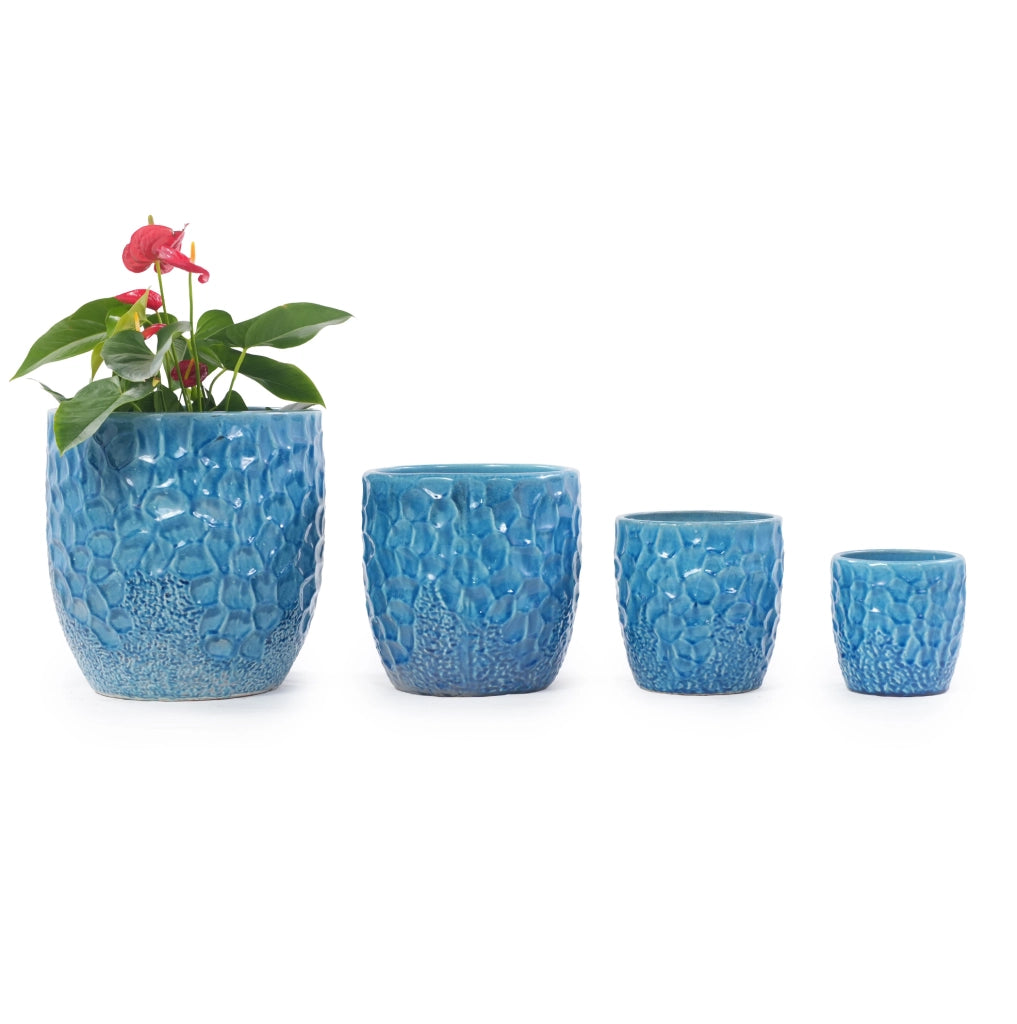 Vaso in ceramica blu lucido Ø 22,5 cm con foro di drenaggio