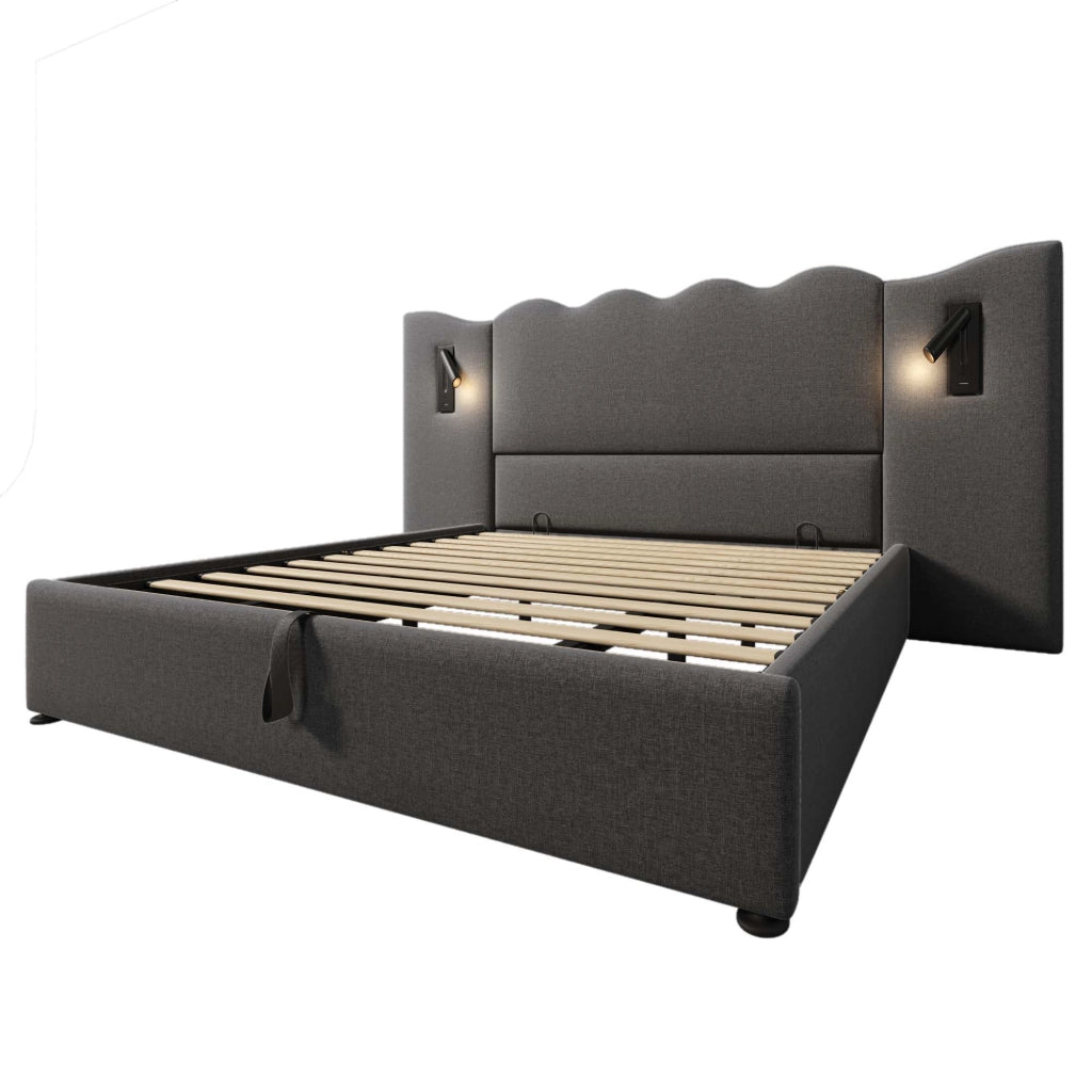 Letto matrimoniale contenitore 180x200 grigio in lino