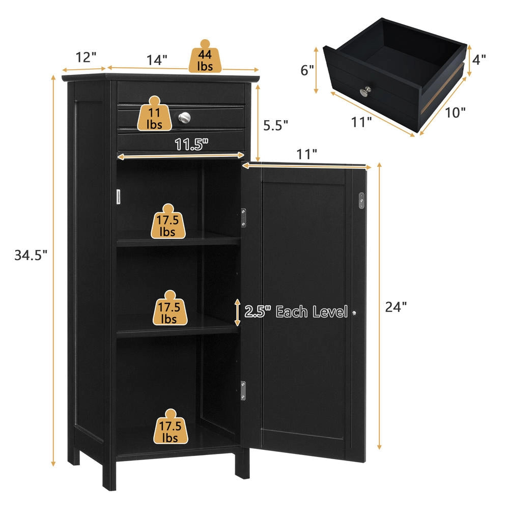 Mobiletto da terra in MDF nero con cassetto e anta ripiani regolabili armadietto moderno salvaspazio robusto per bagno e casa