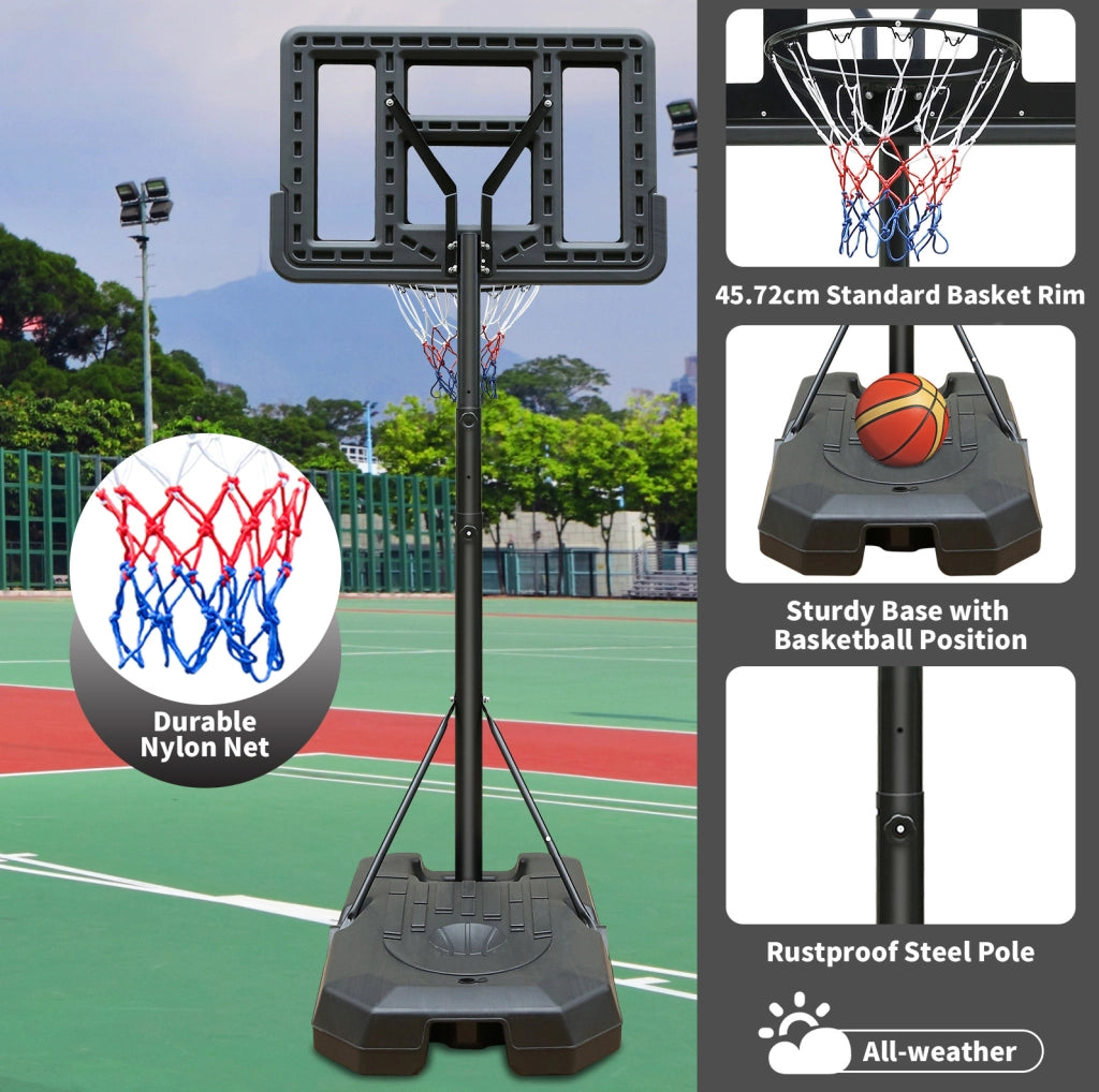 Canestro da basket regolabile con base 198,12-304,8 cm nero con ruote