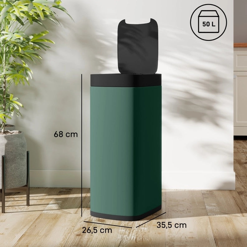 Pattumiera con sensore da 50 l in metallo verde scuro