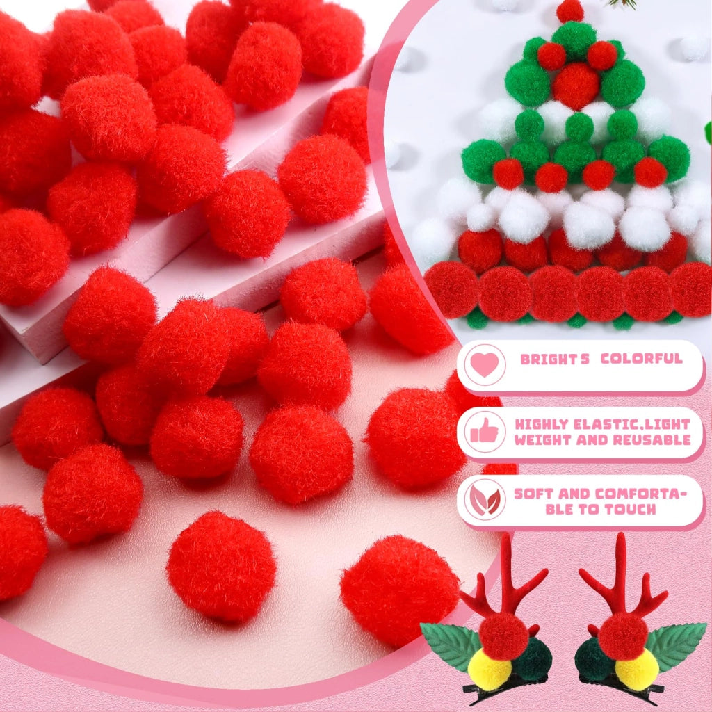 300 pezzi pon pon 25 mm, palline soffici rosse in polipropilene per lavoretti fai-da-te e decorazioni