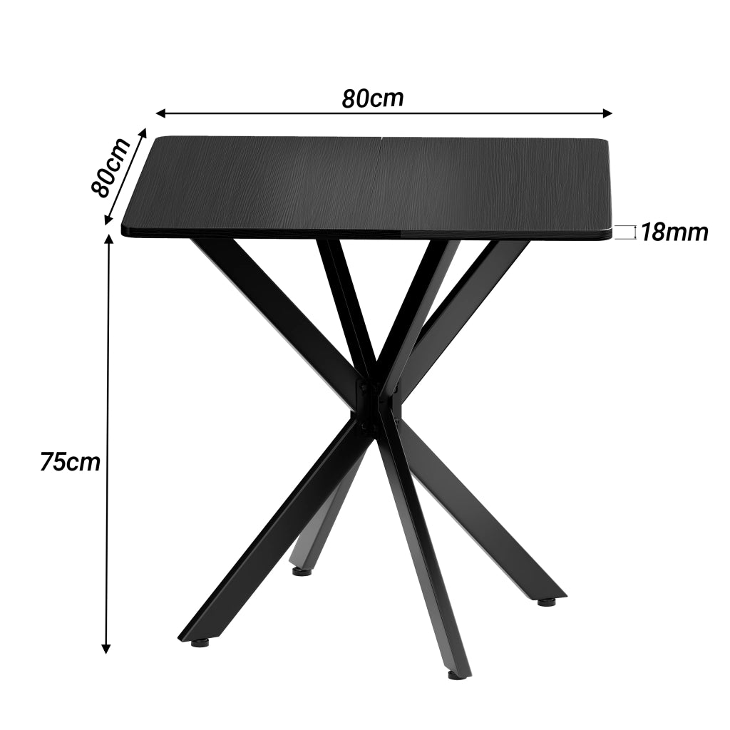 Tavolo quadrato 80x80x75 cm con struttura a X; piedini regolabili; metallo e pannello truciolare nero