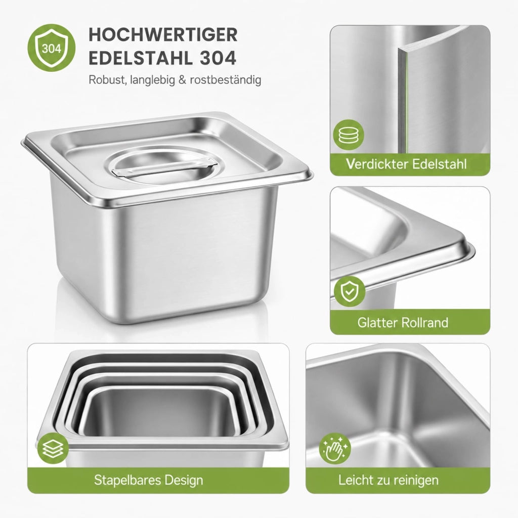 Contenitori per alimenti con coperchio, set da 4, dimensioni 17,6x16x15 cm, impilabili