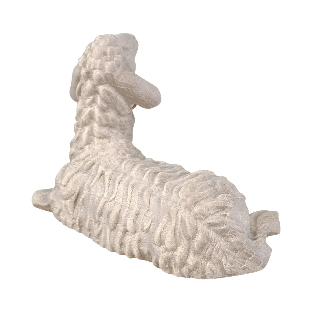 Agnello sdraiato, testa rivolta a destra, 12 cm, legno naturale, articolo religioso