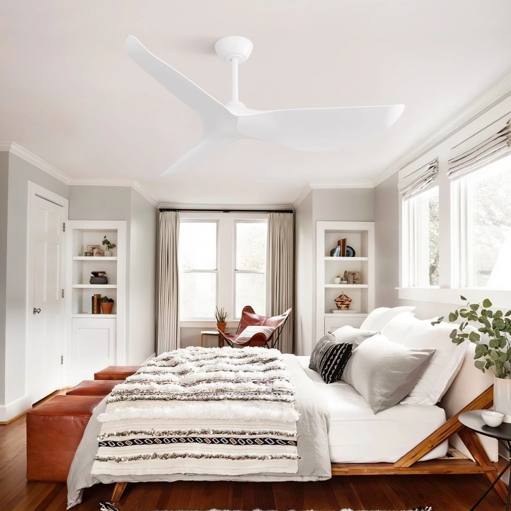 Ventilatore da soffitto 96 cm senza luce con motore DC reversibile 6 velocità telecomando bianco opaco per interni esterni
