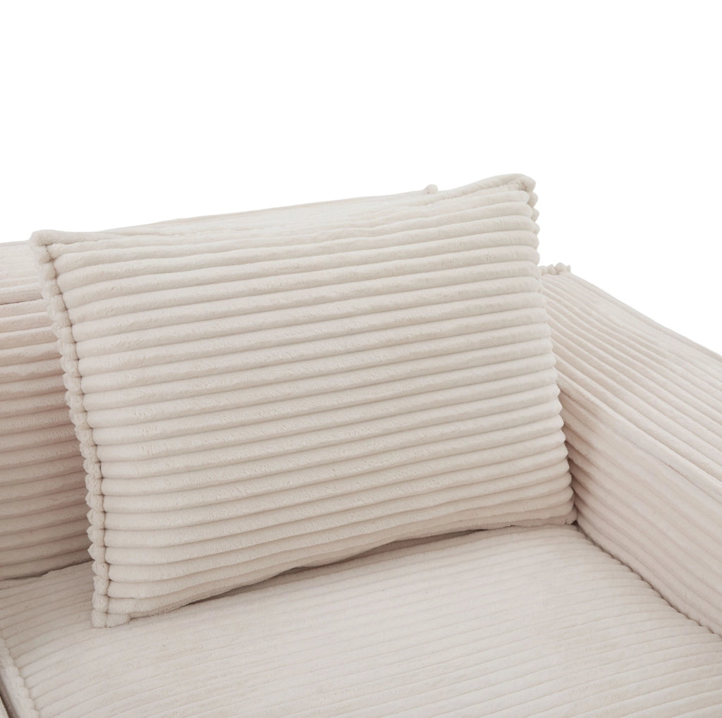 Divano modulare 4 posti 330x162x75 cm con 2 pouf, portabicchieri, tasche laterali e cuscini inclusi in velluto a coste beige