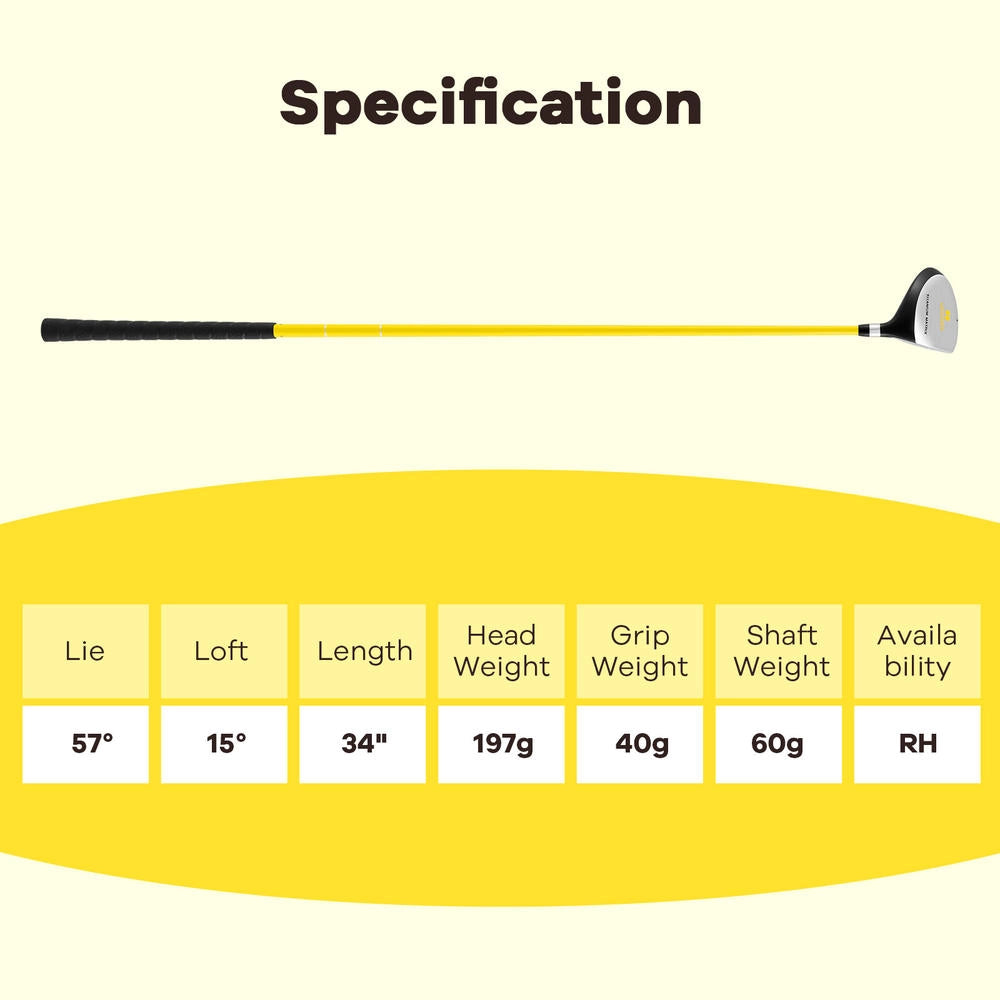 Mazza da Golf Legno Fairway #3 per Bambini 8-10 Anni 34 Pollici 165CC Asta in Fibra di Vetro Leggera Resistente con Copritesta Giallo