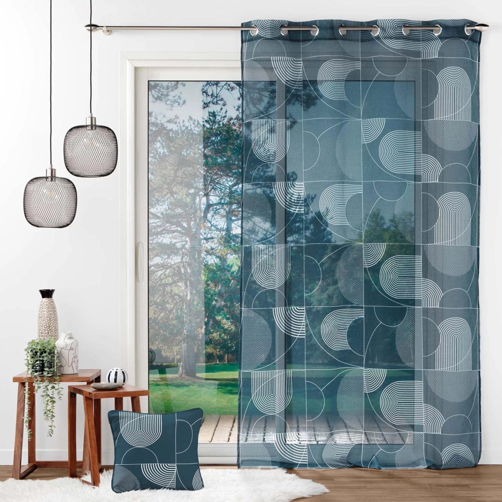 Tenda con occhielli, 140 x 280 cm, blu, voile stampato, bozzetto