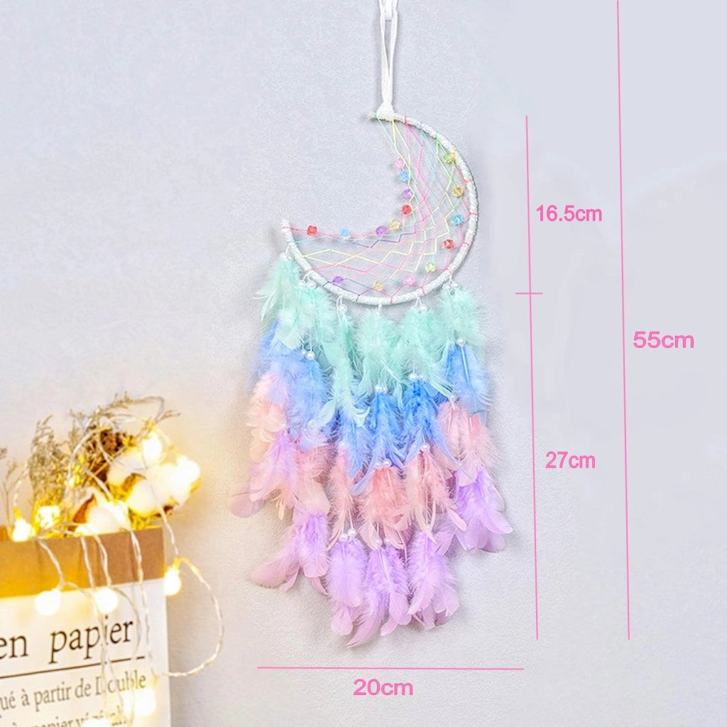 Mond-dreamcatcher con luci LED, colori pastello, 43 cm, realizzato a mano