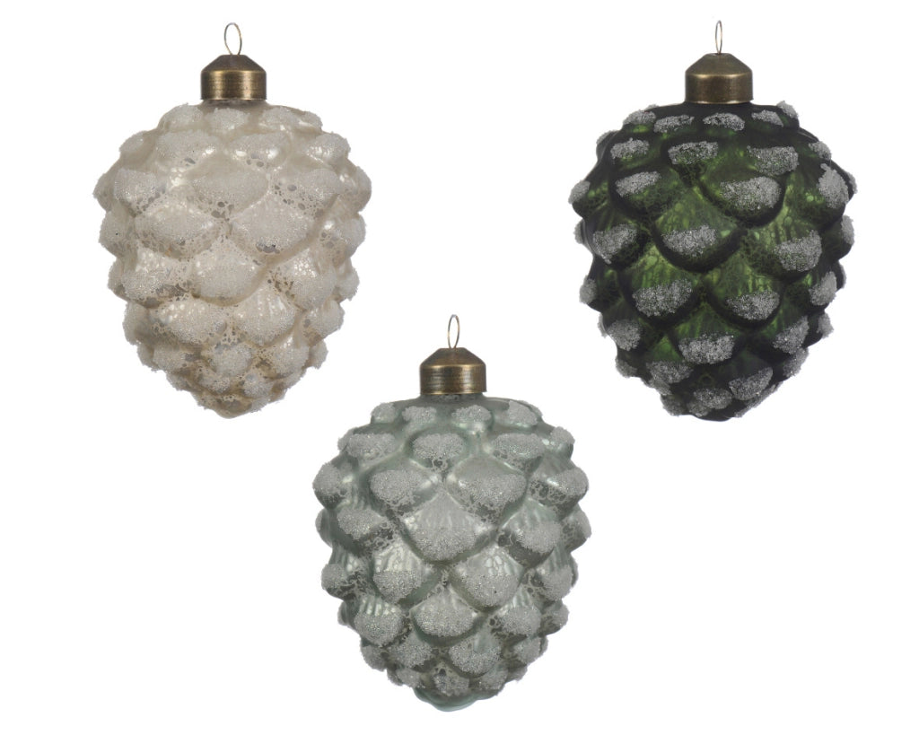 Pigna vetro perline antiche 3 colori assortiti H 10 Ø 7 cm