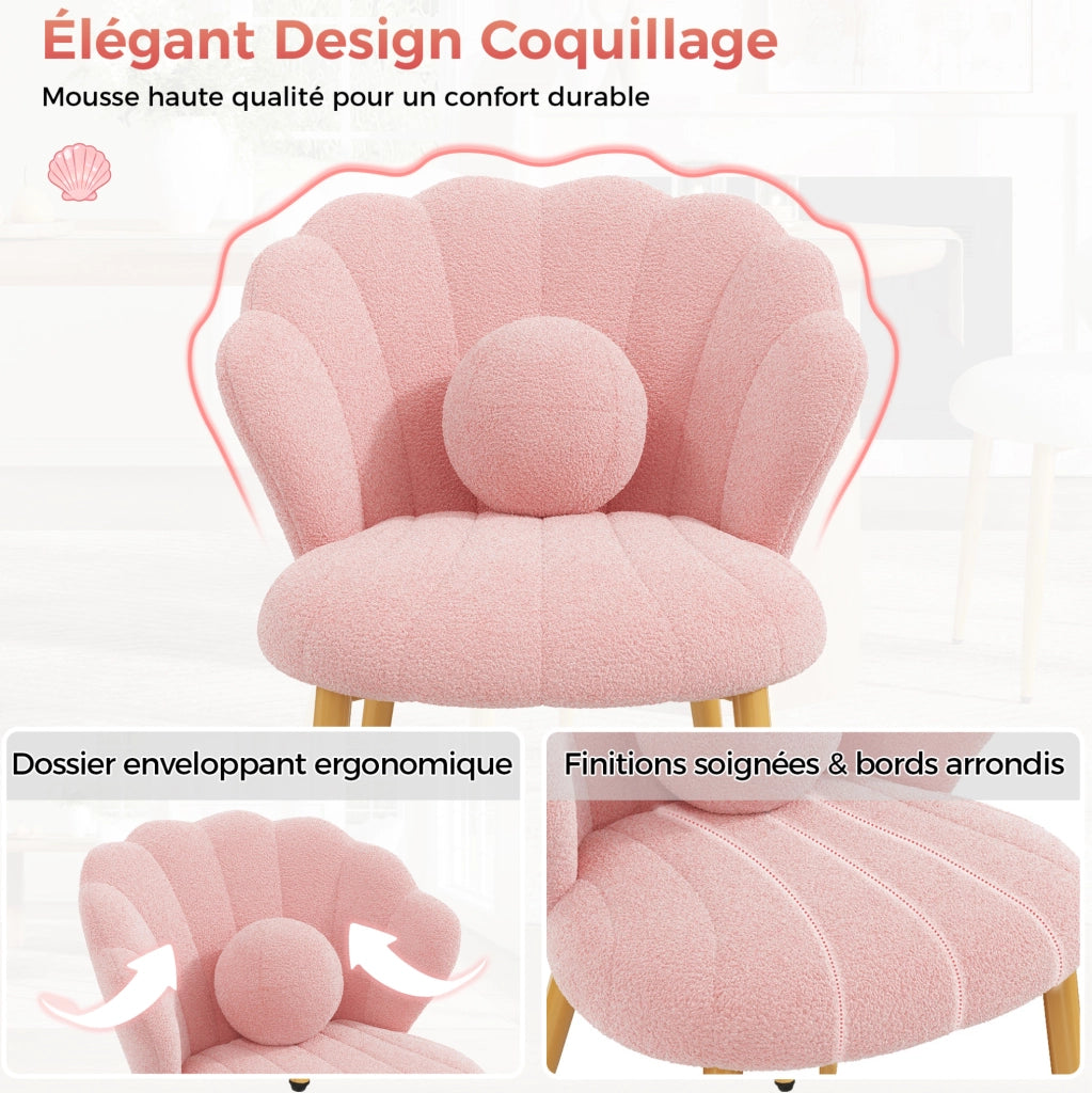 Set di 4 sedie da pranzo 60x62,5x83 cm in tessuto rosa con schienale a conchiglia