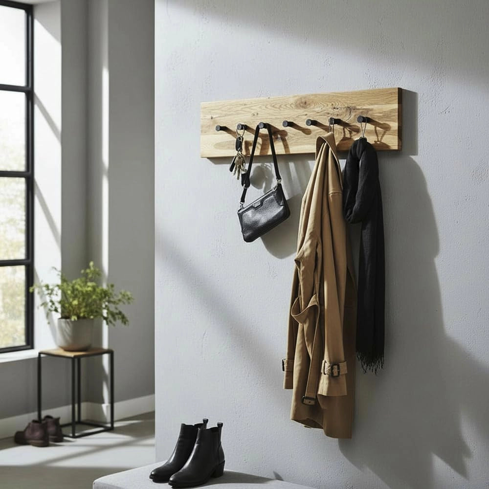 Appendiabiti da parete in legno di quercia oliato, con 7 ganci, 80 cm