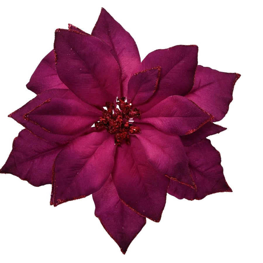 STELLA NATALE ROSSO SCURO C/GLITTER SU CLIP POLIESTERE DIAM 24X7H CM