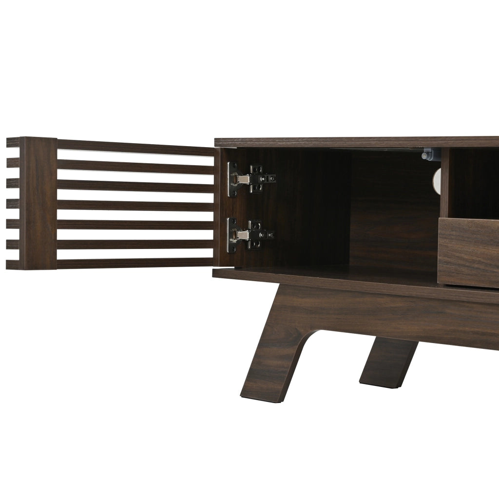 Mobile TV in MDF noce 150 cm con ante a lamelle e cassetto
