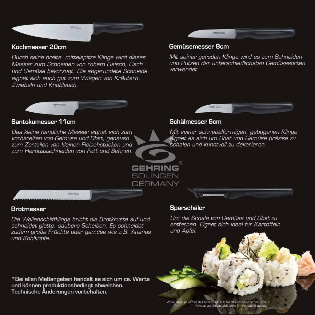 Set di coltelli da cucina, 4 pezzi: coltello Santoku, spelucchino, sbucciaverdure, Solingen