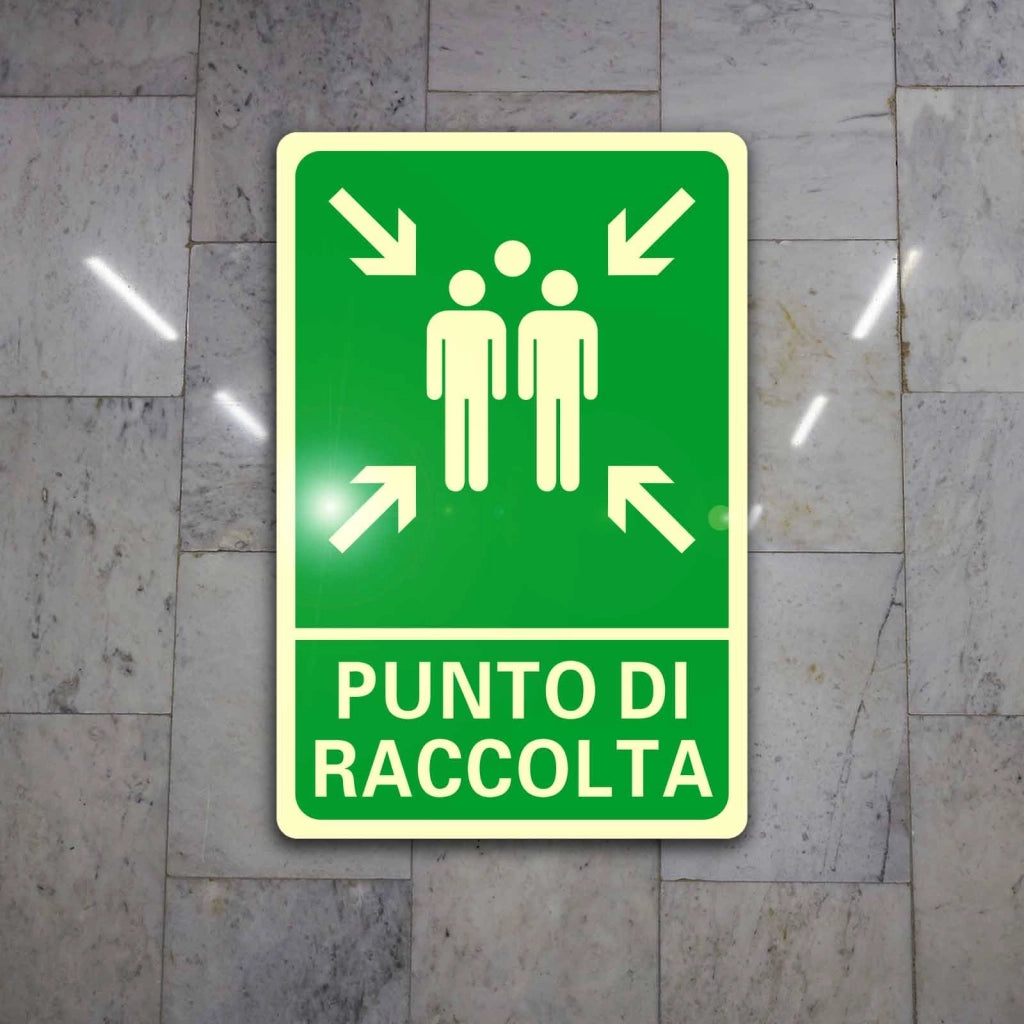 Set di 2 cartelli "Punto di raccolta", dimensioni 20x30 cm, in PVC fluorescenti