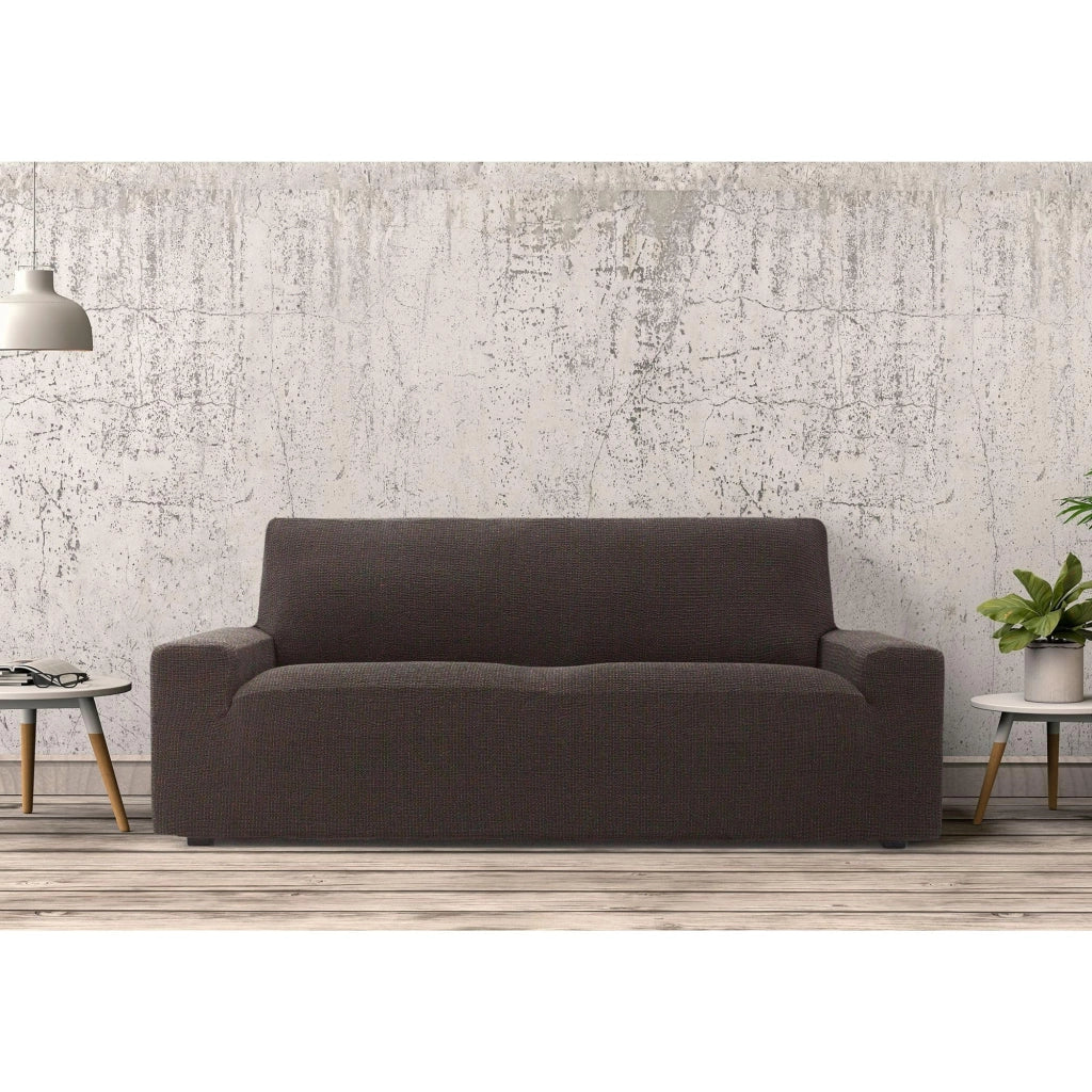 Divano a due posti, imbottitura elastica, color marrone, completo di supporti in schiuma