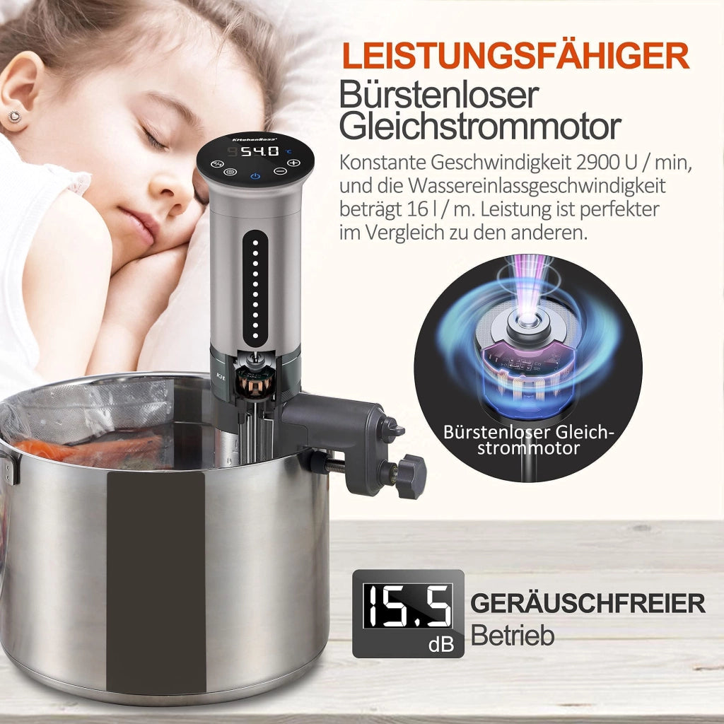 Asta per cottura sottovuoto, 1100 W, 40–90 °C, grado di protezione IPX7, controllo touch LED, acciaio inossidabile