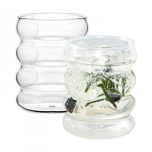 Bicchieri da bevanda da 300 ml, in vetro borosilicato, forma ondulata, confezione da 2 pezzi, trasparenti
