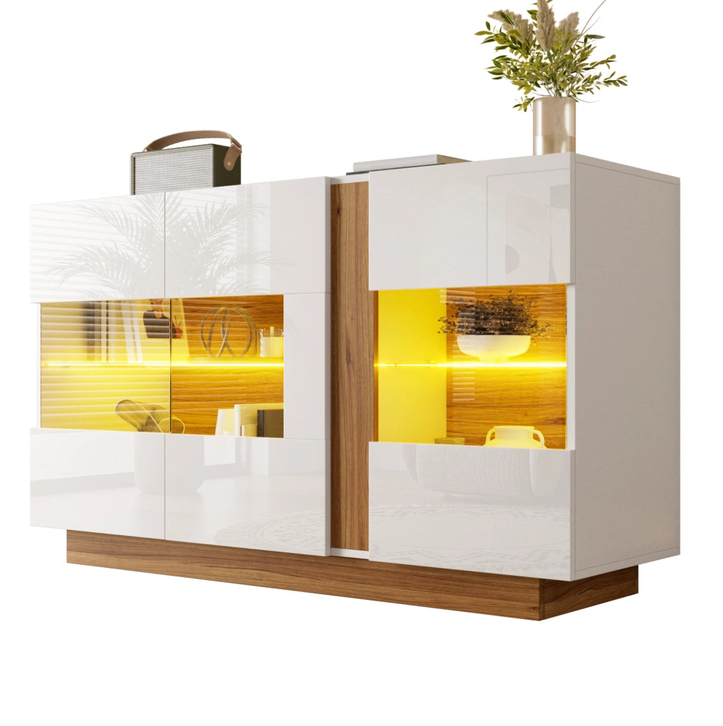 Madia bianca e naturale 140 cm con 3 ante in acrilico e LED