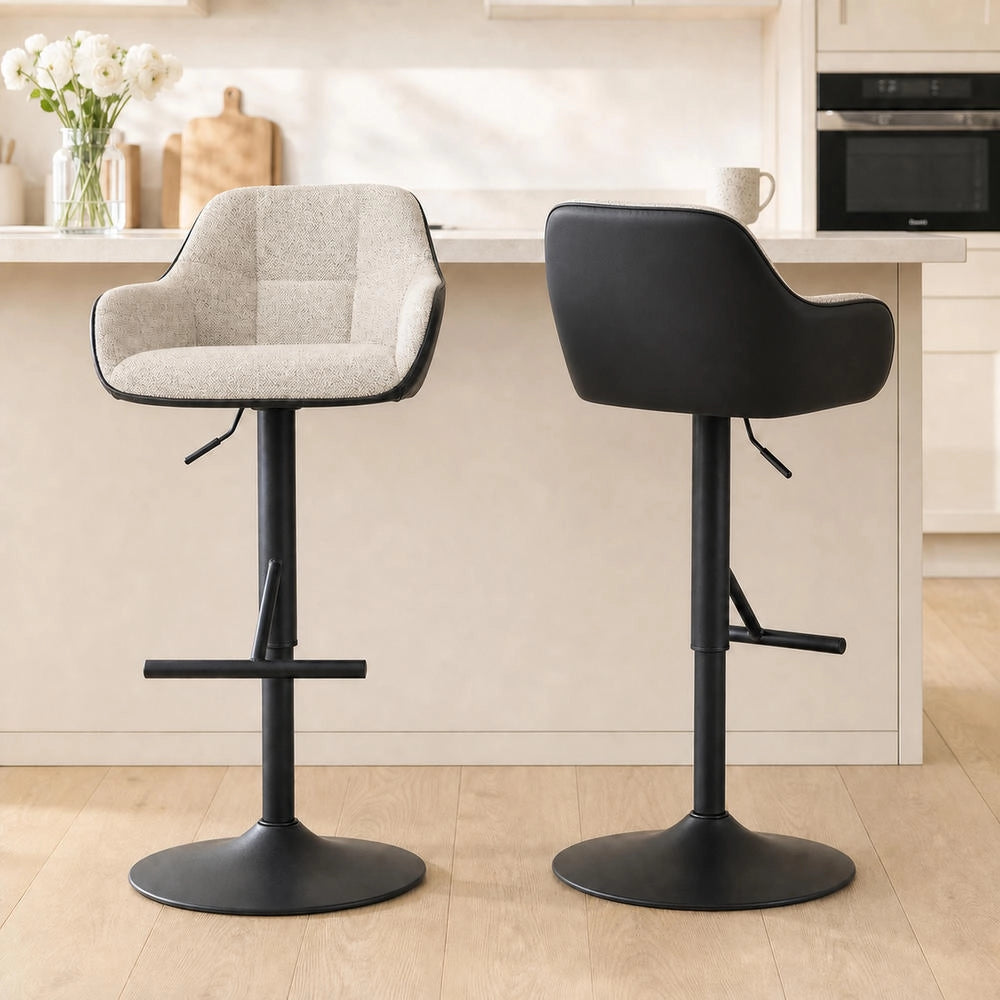 Sgabelli da Bar Cucina Set 2 Imbottiti con Schienale e Braccioli Regolabili 52.5x53x86.5-108 cm Grigio Chiaro e Nero